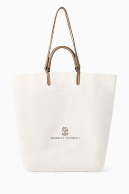 Brunello Cucinelli Large Logo-embroidered Shopper Bag in Canvas & Leather 217969907_26