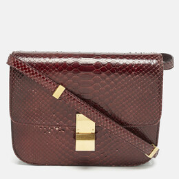Celine Burgundy Python Medium Classic Box Shoulder Bag 1158302