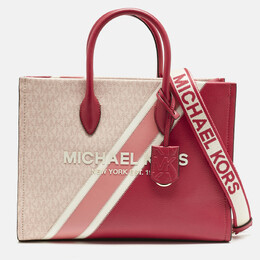 Michael Kors Pink Signature Coated Canvas and Leather Medium Mirella EW Tote 1158605