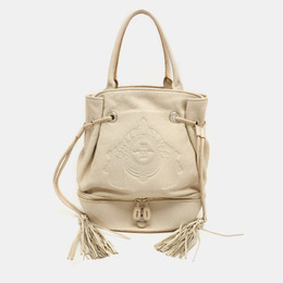 Lancel Cream Leather Drawstring Tassel Tote 1157887