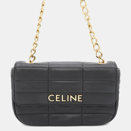 Celine Black Leather Mono Chrome Chain Shoulder Bag 1157673