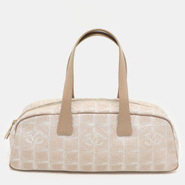 Chanel Beige Printed Nylon Travel Ligne Bowler Bag 1157277