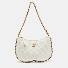 Chanel White Quilted Leather CC Chain Around Hobo 1157265