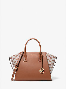 Большая кожаная жаккардовая сумка Avril с логотипом Michael Kors, коричневый 35s5g4vs3l | luggage