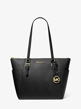 Большая сумка-тоут Charlotte из сафьяновой кожи с застежкой-молнией сТопу Michael Kors, черный 35t0gcft7l | black