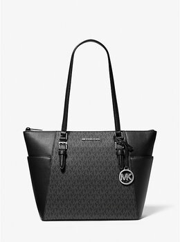 Сумка-Тоут Charlotte с большим логотипом и кожаной застежкой-молнией сТопу Michael Kors, черный 35t0scft3b | black
