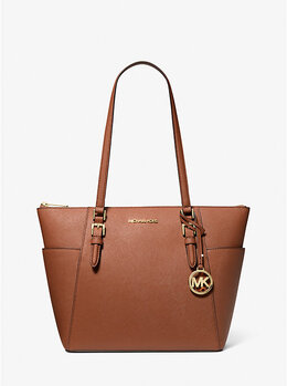 Большая сумка-тоут Charlotte из сафьяновой кожи с застежкой-молнией сТопу Michael Kors, коричневый 35t0gcft7l | luggage
