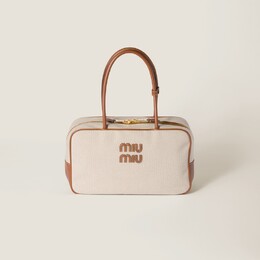 Красивая сумка из холста и кожи Miu Miu, мультиколор 5bb163_acrn_f062f_v_ooo | beige / brandy