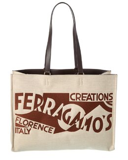 Большая кожаная сумка-тоут с логотипом Ferragamo Salvatore Ferragamo, бежевый 7778412527676 | beige