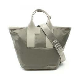 Кожаная большая сумка Furla из нейлоновой парусины 7889442406460 | beige, green