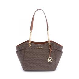 Michael Kors Jet Set Дорожная сумка-тоут из кожи с покрытием из холста Сумка для выходных, коричневый 7919095939132 | brown