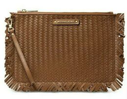 Michael Kors Jet Set плетеный кожаный большой клатч Zi ouch с запястьем и подарочной коробкой, цвет luggage 6905823887420 | luggage