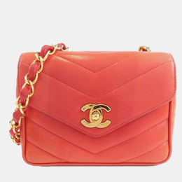 Chanel Red Chevron Quilted Lambskin Square Mini Flap Bag 1157433
