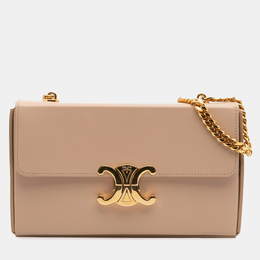 Celine Beige Shiny Calfskin Triomphe Chain Box Shoulder Bag 1158161