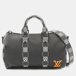 Louis Vuitton Black Leather with Limited Edition Distorted Damier XS Keepall Bandouliere Bag 1157435