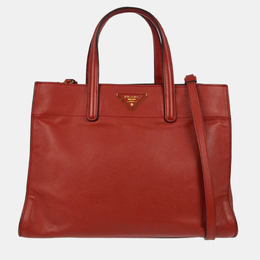Prada Red Saffiano Leather 2way Tote Handbag 1159290