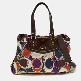 Coach Multicolor Ashley Logo Scarf Print Satin and Patent Leather Tote 1159708