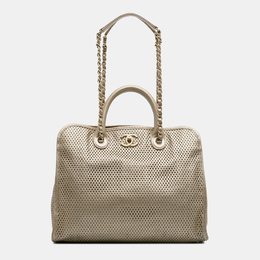 Chanel Gold Perforated Metallic Calfskin Up In The Air Tote 1159569