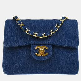 Chanel Blue Denim Mini Classic Square Flap Shoulder Bag 1159194