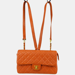 Chanel Orange Lambskin Classic Flap Chain Backpack 1159176