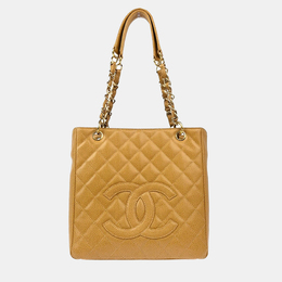 Chanel Beige Calfskin Petite Shopping Tote Handbag 1159156