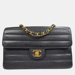 Chanel Black Calfskin Medium Classic Single Flap Double Chain Shoulder Bag 1159183