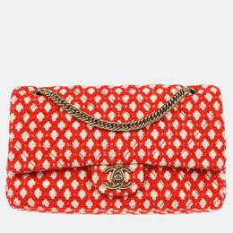 Chanel Red Cotton Medium Classic Double Flap Shoulder Bag 1159164