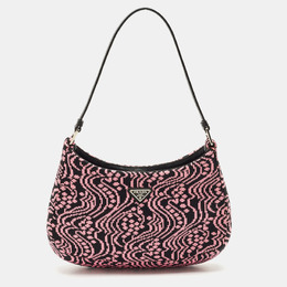 Prada Black/Fuchsia Maglia Jacquard Fabric Cleo Hobo 1158791