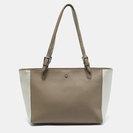 Tory Burch Beige/Silver Faux Leather Medium York Buckle Tote 1157586