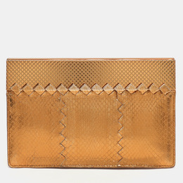 Bottega Veneta Gold Metalic Leather Frame Clutch 1157983