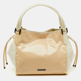 Burberry White/Beige Check Patent Leather Bilmore Tote 1156257