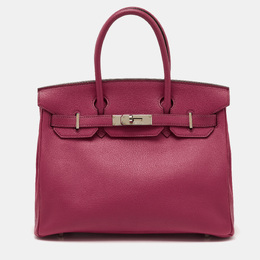 Hermes Rose Shocking/Gris Perle Chèvre De Coromandel Leather Palladium Hardware Birkin 30 Bag 1156127