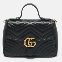 Gucci Black Matelasse Leather Medium GG Marmont Top Handle Bag 1160154