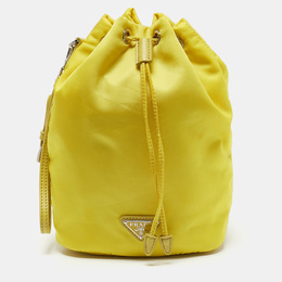 Prada Yellow Leather and Nylon Drawstring Bucket Bag 1158636