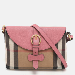 Burberry Pink/Beige Leather and House Check Canvas Horseshoe Milton Crossbody Bag 1158761
