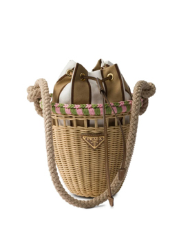 Prada плетеная сумка-ведро Wicker размера мини, нейтральный 1be083vooo2hg4 | нейтральные цвета