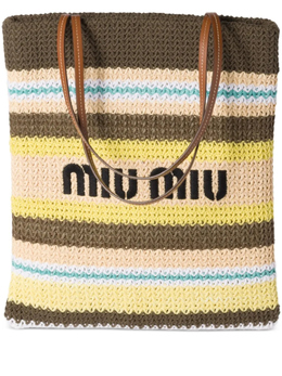 Сумка-тоут Miu Miu в полоску, связанная крючком, серый 5bg248voro2do3 | серый