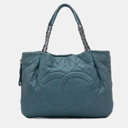 Chanel Blue Quilted Caviar Expandable Zip Tote 1160584