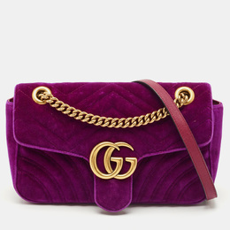 Gucci Purple Matelasse Velvet Small GG Marmont Shoulder Bag 1160153