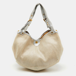 Jimmy Choo Metallic Beige/Silver Canvas and Leather Oracle Hobo 1160301