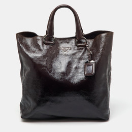 Prada Taupe Brown/Black Patent Leather Fumo Sfumata Ombre Shopper Tote 1160248