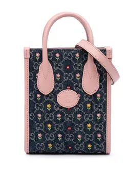 Gucci 2016-2024 Mini GG Denim Interlocking G Flowers Tote satchel 30713240
