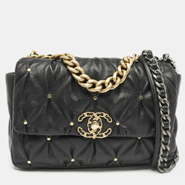 Chanel Black Quilted Leather Studded Small 19 Flap Bag 1161369
