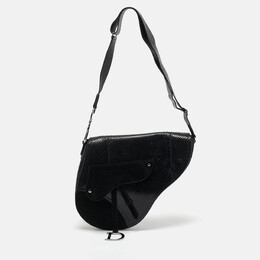 Christian Dior Black Python and Suede Vintage Saddle Bag 1161353