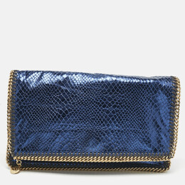 Stella McCartney Metallic Blue Python Effect Faux Leather Falabella Fold Over Clutch 1162108
