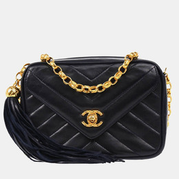 Chanel Navy Chevron Lambskin Vintage Front Pocket Small Camera Bag 1161993