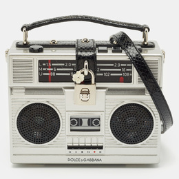 Dolce & Gabbana Grey/Black Acrylic and Snakeskin Trim Radio Boom Box Top Handle Bag 1161740