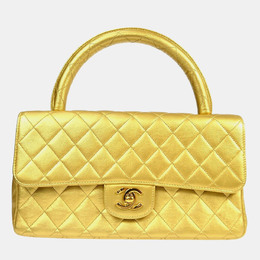 Chanel Gold Lambskin Quilted CC Classic Flap Top Handle Bag 1161997