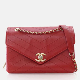 Chanel Red Calfskin Coco Chevron Envelope Small Flap Bag 1161631
