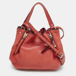 Burberry Red Leather and House Check Canvas Small Brit Maidstone Peek Bag 1161586